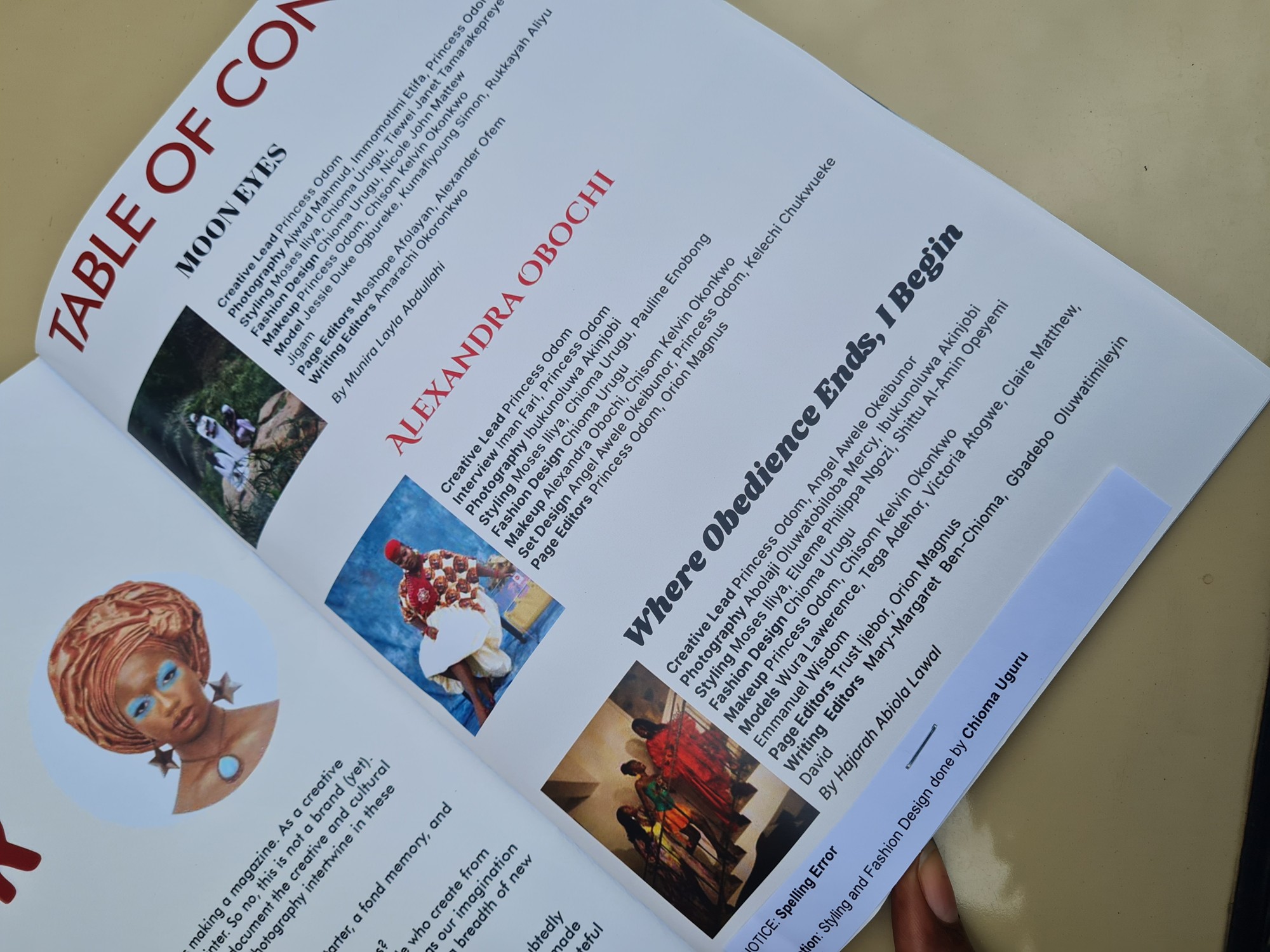 Show Yourself Magazine - table of contents, Orion Magnus X editor credit