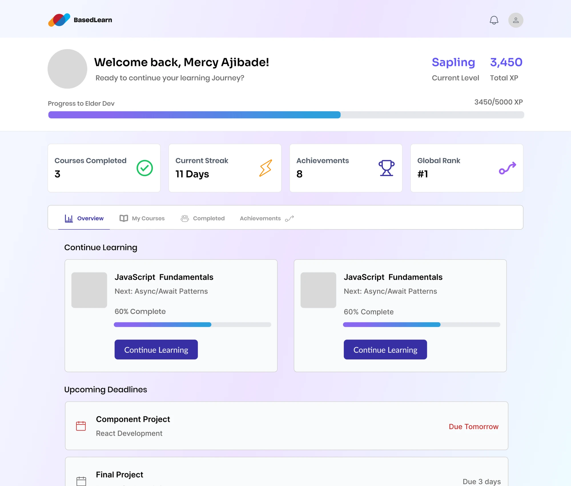BasedLearn - progress dashboard screen